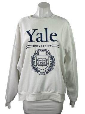 Yale University Women's White Crest Fleece Long Sleeve Crew Neck Sweatshirt L